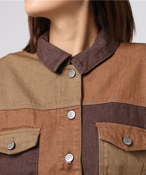 MERLOT（メルロー）の「パッチワークデニムジャケット001-3527（デニムジャケット・レディース・ブルー/ブラウン・FREE）」の7枚目の写真