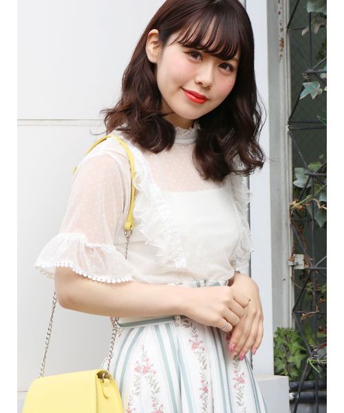 dazzlin(ダズリン)の「シアードットクラシカル半袖ブラウス(シャツ/ブラウス・レディース・オフホワイト/ブラック/パープル・FREE)」の1枚目の写真