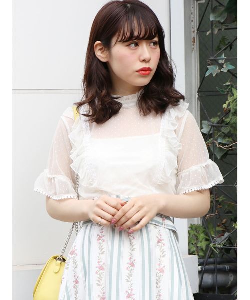 dazzlin(ダズリン)の「シアードットクラシカル半袖ブラウス(シャツ/ブラウス・レディース・オフホワイト/ブラック/パープル・FREE)」の4枚目の写真