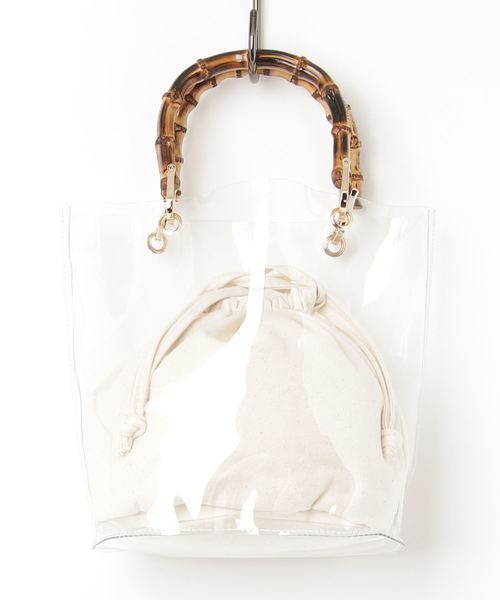 KOBE LETTUCE（コウベレタス）の「巾着付きバンブーハンドルクリアバッグ＊レディース/鞄/ハンドバッグ/PVC[B1174]神戸レタス（ハンドバッグ・レディース・クリア/グリーン/ブラウン/ブラック・FREE）」の9枚目の写真