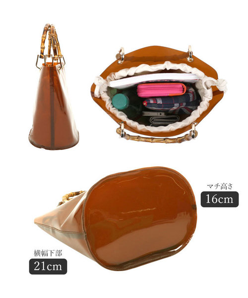 KOBE LETTUCE（コウベレタス）の「巾着付きバンブーハンドルクリアバッグ＊レディース/鞄/ハンドバッグ/PVC[B1174]神戸レタス（ハンドバッグ・レディース・クリア/グリーン/ブラウン/ブラック・FREE）」の10枚目の写真