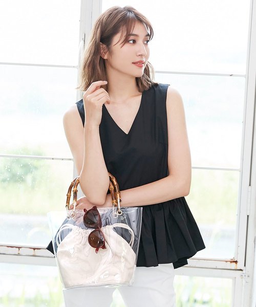 KOBE LETTUCE（コウベレタス）の「巾着付きバンブーハンドルクリアバッグ＊レディース/鞄/ハンドバッグ/PVC[B1174]神戸レタス（ハンドバッグ・レディース・クリア/グリーン/ブラウン/ブラック・FREE）」の12枚目の写真