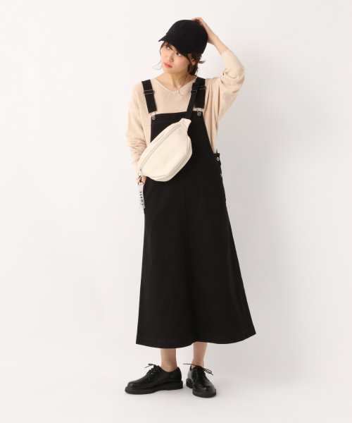 GLOBAL WORK(グローバルワーク)の「コットンツイルジャンスカ/821123(ジャンパースカート・レディース・ベージュ/ブラック/オフホワイト・FREE)」の5枚目の写真