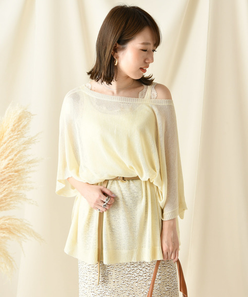 DouDou（ドゥドゥ）の「麻混ニットポンチョ（ニット/セーター・レディース・ベージュ/オフホワイト/カーキ・FREE）」の2枚目の写真