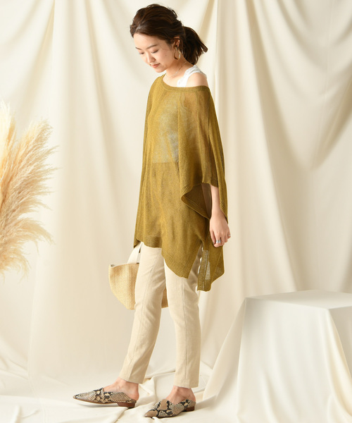 DouDou（ドゥドゥ）の「麻混ニットポンチョ（ニット/セーター・レディース・ベージュ/オフホワイト/カーキ・FREE）」の5枚目の写真