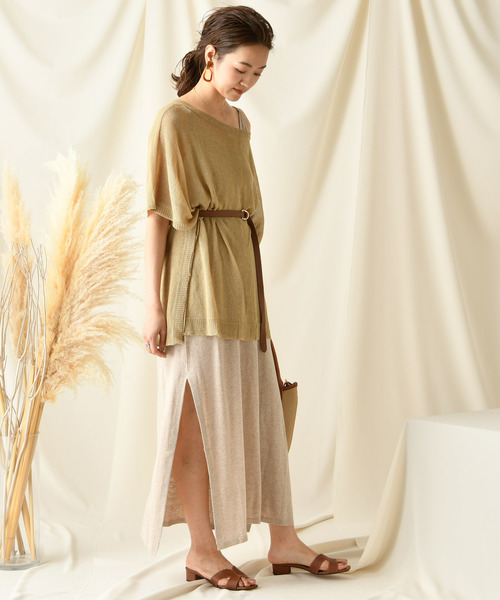 DouDou（ドゥドゥ）の「麻混ニットポンチョ（ニット/セーター・レディース・ベージュ/オフホワイト/カーキ・FREE）」の12枚目の写真