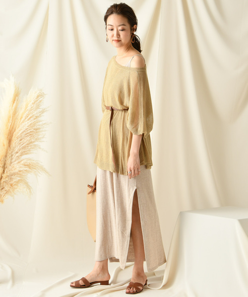 DouDou（ドゥドゥ）の「麻混ニットポンチョ（ニット/セーター・レディース・ベージュ/オフホワイト/カーキ・FREE）」の13枚目の写真