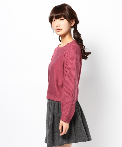 mystic（ミスティック）の「袖スクエア切替プルオーバー（ニット/セーター・レディース・ピンク/グレー/ラベンダー/ブラック・ﾌﾘ-）」の6枚目の写真