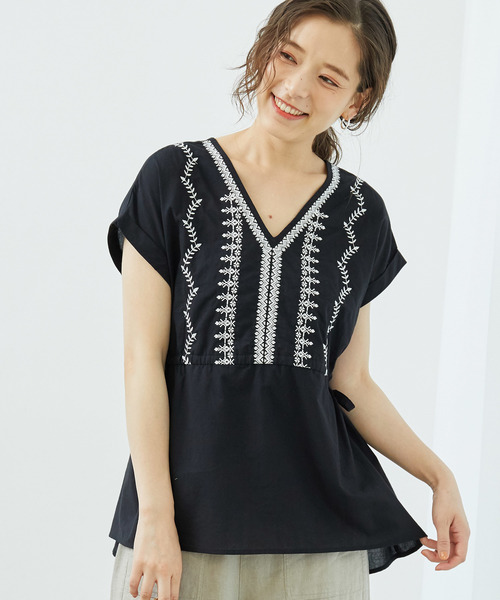 ROPE' PICNIC(ロペピクニック)の「【WEB限定】刺しゅう入りチュニックブラウス(シャツ/ブラウス)」|ブラック
