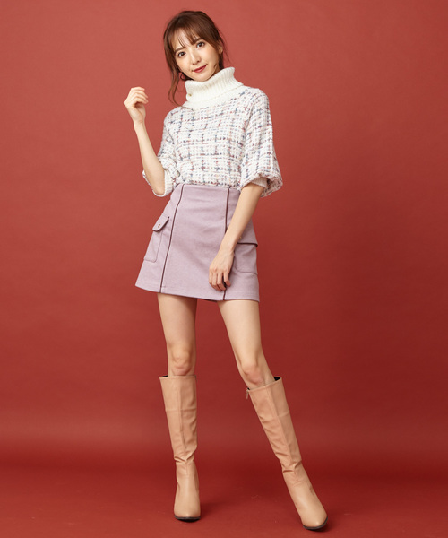 MIIA（ミーア）の「パイピング台形スカート（スカート・レディース・ブラック/ベージュ/ピンク・SMALL/MEDIUM）」の6枚目の写真