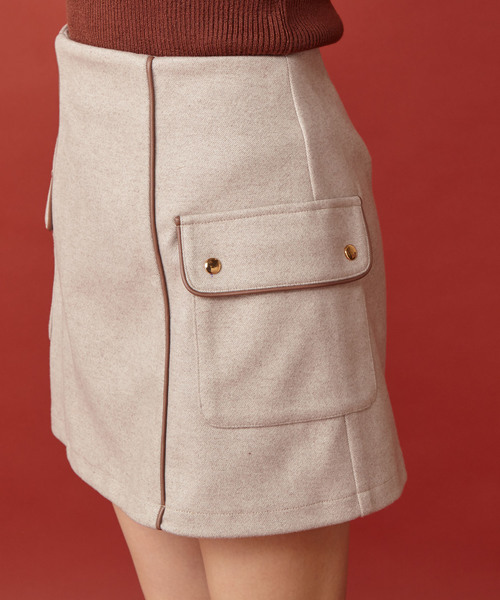 MIIA（ミーア）の「パイピング台形スカート（スカート・レディース・ブラック/ベージュ/ピンク・SMALL/MEDIUM）」の11枚目の写真