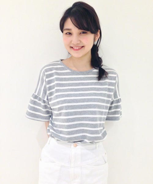 Kastane(カスタネ)の「【Kastane】袖フレアーボーダーTOPS(Tシャツ/カットソー・レディース・レッド/ブラック/グレー/その他/ホワイト・FREE)」の6枚目の写真