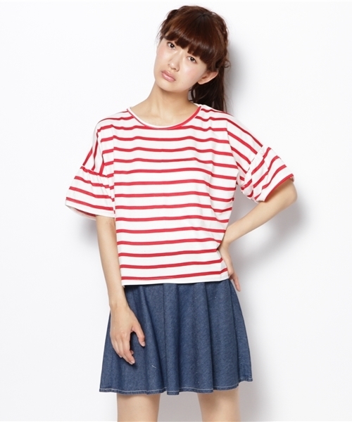 Kastane(カスタネ)の「【Kastane】袖フレアーボーダーTOPS(Tシャツ/カットソー・レディース・レッド/ブラック/グレー/その他/ホワイト・FREE)」の10枚目の写真