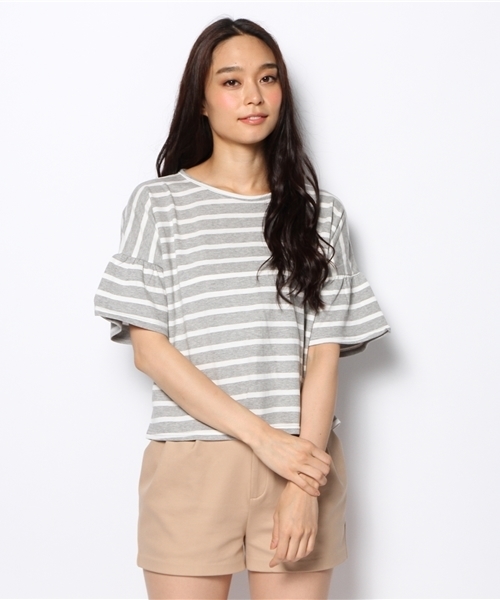 Kastane(カスタネ)の「【Kastane】袖フレアーボーダーTOPS(Tシャツ/カットソー・レディース・レッド/ブラック/グレー/その他/ホワイト・FREE)」の14枚目の写真