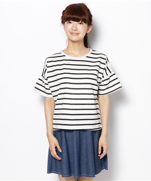 Kastane(カスタネ)の「【Kastane】袖フレアーボーダーTOPS(Tシャツ/カットソー・レディース・レッド/ブラック/グレー/その他/ホワイト・FREE)」の11枚目の写真