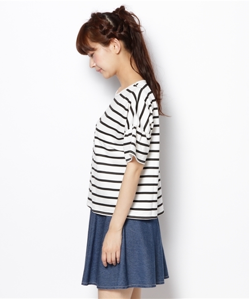 Kastane(カスタネ)の「【Kastane】袖フレアーボーダーTOPS(Tシャツ/カットソー・レディース・レッド/ブラック/グレー/その他/ホワイト・FREE)」の12枚目の写真