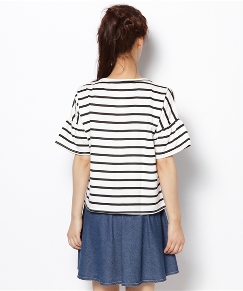 Kastane(カスタネ)の「【Kastane】袖フレアーボーダーTOPS(Tシャツ/カットソー・レディース・レッド/ブラック/グレー/その他/ホワイト・FREE)」の13枚目の写真