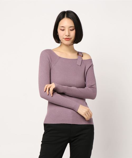 archives（アルシーヴ）の「リブワンショルリブニット（ニット/セーター・レディース・パープル/ブラウン/グリーン/アイボリー・MEDIUM）」の4枚目の写真