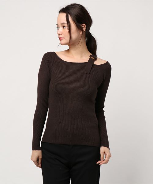 archives（アルシーヴ）の「リブワンショルリブニット（ニット/セーター・レディース・パープル/ブラウン/グリーン/アイボリー・MEDIUM）」の3枚目の写真