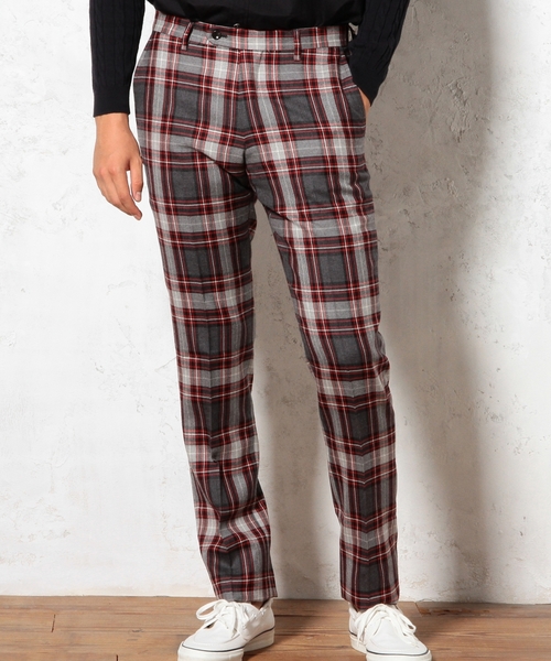 green label relaxing（グリーンレーベルリラクシング）の「□WOOL TTN/CHK SLIM NP パンツ ◆（その他パンツ・メンズ・グレー/ネイビー・MEDIUM/X-LARGE/LARGE/SMALL）」の2枚目の写真