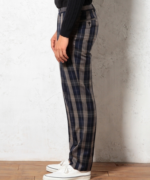 green label relaxing（グリーンレーベルリラクシング）の「□WOOL TTN/CHK SLIM NP パンツ ◆（その他パンツ・メンズ・グレー/ネイビー・MEDIUM/X-LARGE/LARGE/SMALL）」の9枚目の写真