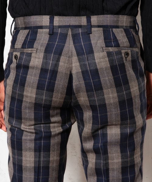 green label relaxing（グリーンレーベルリラクシング）の「□WOOL TTN/CHK SLIM NP パンツ ◆（その他パンツ・メンズ・グレー/ネイビー・MEDIUM/X-LARGE/LARGE/SMALL）」の13枚目の写真