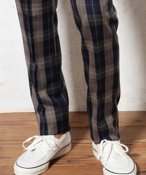 green label relaxing（グリーンレーベルリラクシング）の「□WOOL TTN/CHK SLIM NP パンツ ◆（その他パンツ・メンズ・グレー/ネイビー・MEDIUM/X-LARGE/LARGE/SMALL）」の5枚目の写真