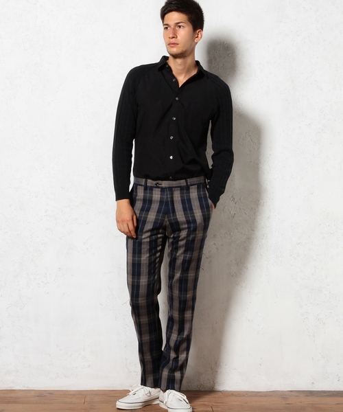 green label relaxing（グリーンレーベルリラクシング）の「□WOOL TTN/CHK SLIM NP パンツ ◆（その他パンツ・メンズ・グレー/ネイビー・MEDIUM/X-LARGE/LARGE/SMALL）」の3枚目の写真