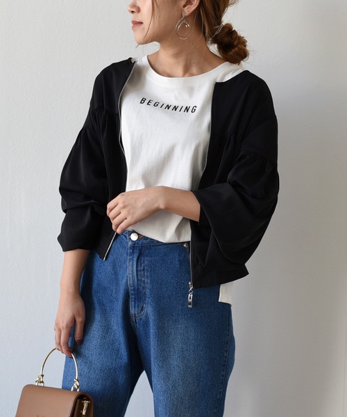 LHELBIE(レルビエ)の「ギャザージップアップブルゾン(ブルゾン・レディース・ブラック/ベージュ/カーキ・M)」の1枚目の写真