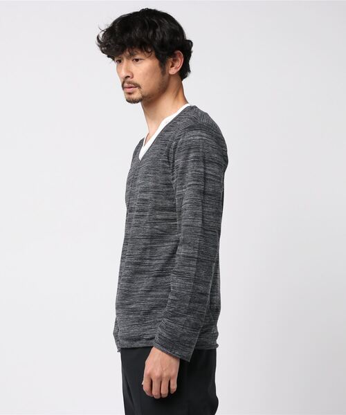 Bling Leads（ブリングリーズ）の「アンサンブル Vネック ロング Tシャツ（Tシャツ/カットソー・メンズ・ネイビー/グレー/ホワイト/ブラック・M/L/XL）」の6枚目の写真