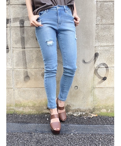 one way(ワンウェイ)の「ベーシックスキニー(デニムパンツ・レディース・ライトブルー/ホワイト/ダークブルー・M/L)」の1枚目の写真