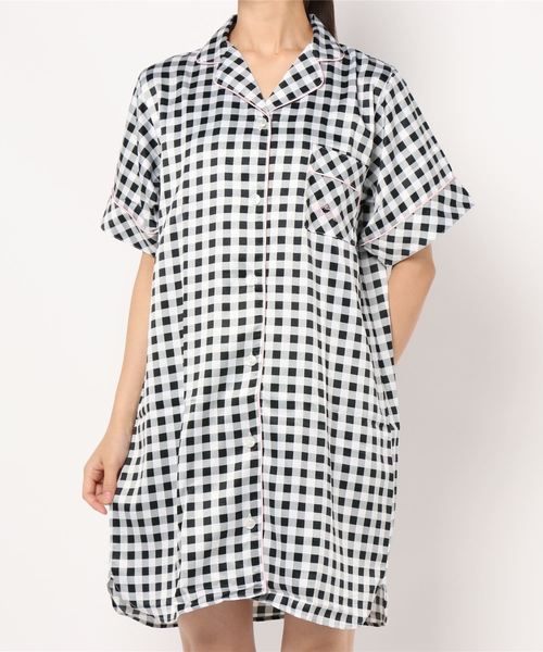 セール Cookie Brunch ギンガムチェック柄 サテン刺繍半袖シャツワンピース ルームワンピース Cookie Brunch クッキーブランチ のファッション通販 Zozotown