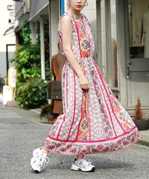 【夏を彩る主役級ワンピ】インドコットン ノースリーブワンピース