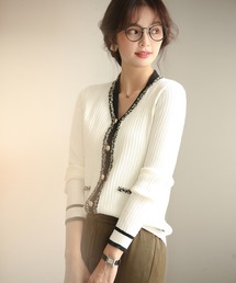 SAISON DE PAPILLON | フリンジ切り替えバイカラーニットカーディガン(カーディガン/ボレロ)