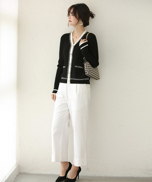 SAISON DE PAPILLON（セゾンドパピヨン）の「フリンジ切り替えバイカラーニットカーディガン（カーディガン/ボレロ・レディース・ホワイト/ブラック・L/M）」の17枚目の写真