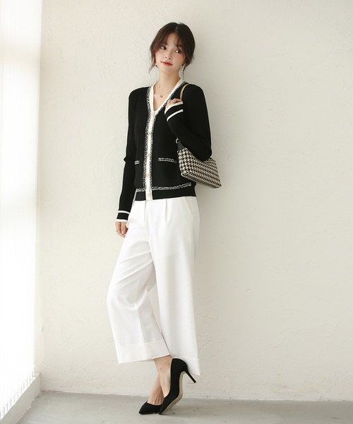 SAISON DE PAPILLON（セゾンドパピヨン）の「フリンジ切り替えバイカラーニットカーディガン（カーディガン/ボレロ・レディース・ホワイト/ブラック・L/M）」の18枚目の写真