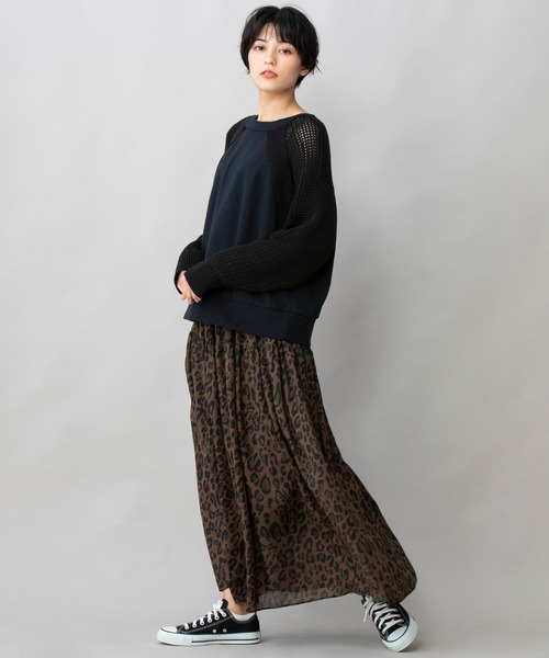 Munich（ミューニック）の「レオパードプリントツイルシフォン　シャーリングマキシスカート（スカート・レディース・ダークブラウン/アイボリー・FREE）」の3枚目の写真