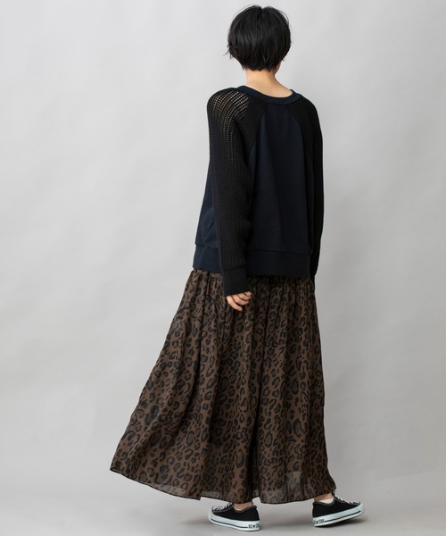 Munich（ミューニック）の「レオパードプリントツイルシフォン　シャーリングマキシスカート（スカート・レディース・ダークブラウン/アイボリー・FREE）」の5枚目の写真