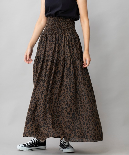 Munich（ミューニック）の「レオパードプリントツイルシフォン　シャーリングマキシスカート（スカート・レディース・ダークブラウン/アイボリー・FREE）」の8枚目の写真