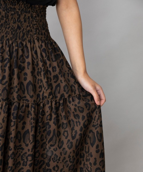Munich（ミューニック）の「レオパードプリントツイルシフォン　シャーリングマキシスカート（スカート・レディース・ダークブラウン/アイボリー・FREE）」の14枚目の写真