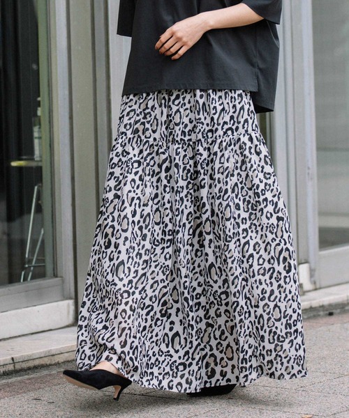 Munich（ミューニック）の「レオパードプリントツイルシフォン　シャーリングマキシスカート（スカート・レディース・ダークブラウン/アイボリー・FREE）」の20枚目の写真