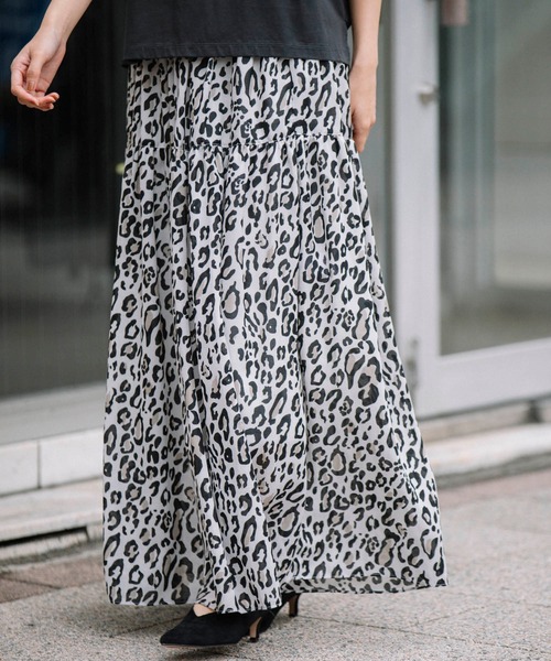 Munich（ミューニック）の「レオパードプリントツイルシフォン　シャーリングマキシスカート（スカート・レディース・ダークブラウン/アイボリー・FREE）」の21枚目の写真