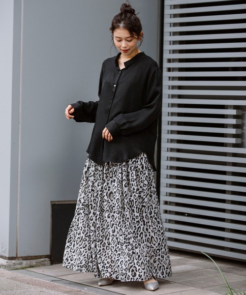 Munich（ミューニック）の「レオパードプリントツイルシフォン　シャーリングマキシスカート（スカート・レディース・ダークブラウン/アイボリー・FREE）」の16枚目の写真