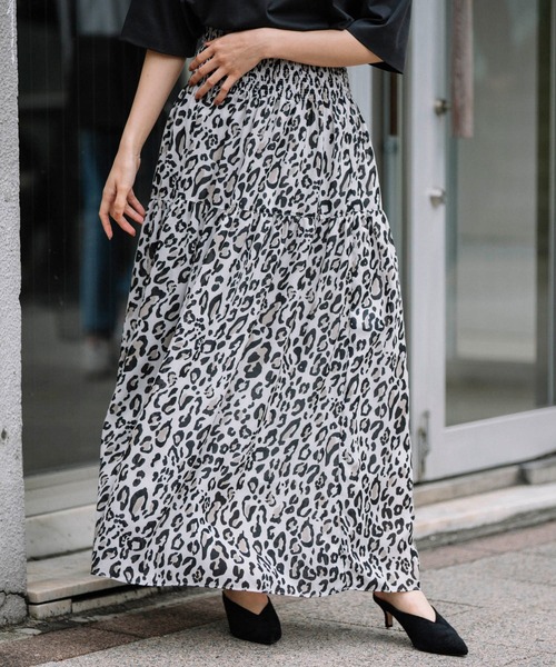 Munich（ミューニック）の「レオパードプリントツイルシフォン　シャーリングマキシスカート（スカート・レディース・ダークブラウン/アイボリー・FREE）」の19枚目の写真