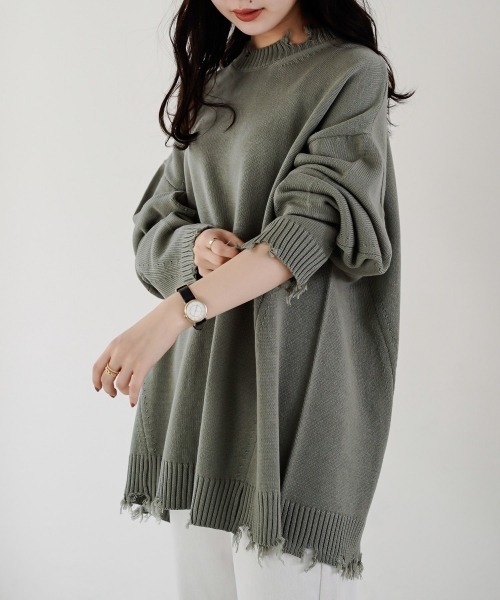 PAGEBOY(ページボーイ)の「スローサイズダメージプルオーバー(ニット/セーター・レディース・ブラック/オフホワイト/オリーブ/ブルー系その他・FREE)」の3枚目の写真