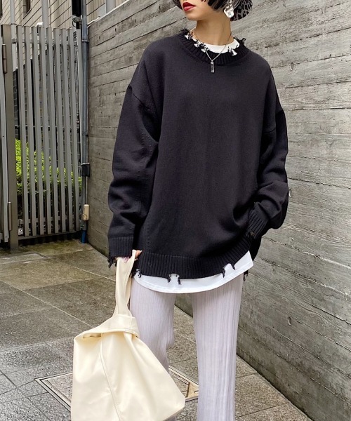 PAGEBOY(ページボーイ)の「スローサイズダメージプルオーバー(ニット/セーター・レディース・ブラック/オフホワイト/オリーブ/ブルー系その他・FREE)」の12枚目の写真