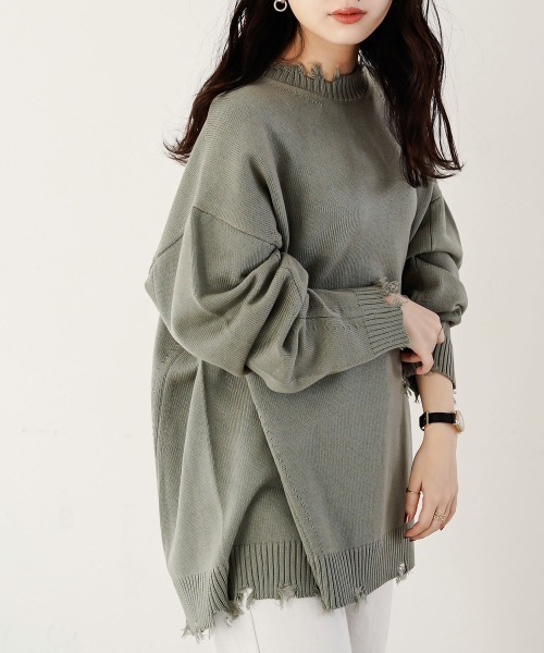 PAGEBOY(ページボーイ)の「スローサイズダメージプルオーバー(ニット/セーター・レディース・ブラック/オフホワイト/オリーブ/ブルー系その他・FREE)」の6枚目の写真