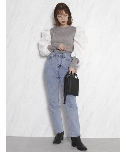 dazzlin（ダズリン）の「ギャザースリーブリブベストトップス（ニット/セーター・レディース・グレー/モカ・FREE）」の3枚目の写真