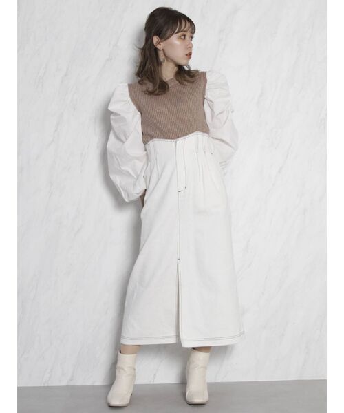 dazzlin（ダズリン）の「ギャザースリーブリブベストトップス（ニット/セーター・レディース・グレー/モカ・FREE）」の4枚目の写真