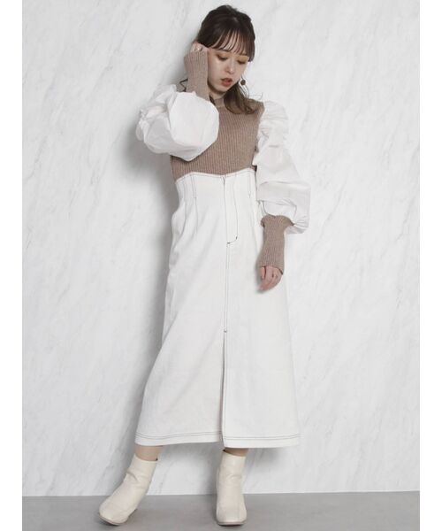 dazzlin（ダズリン）の「ギャザースリーブリブベストトップス（ニット/セーター・レディース・グレー/モカ・FREE）」の5枚目の写真